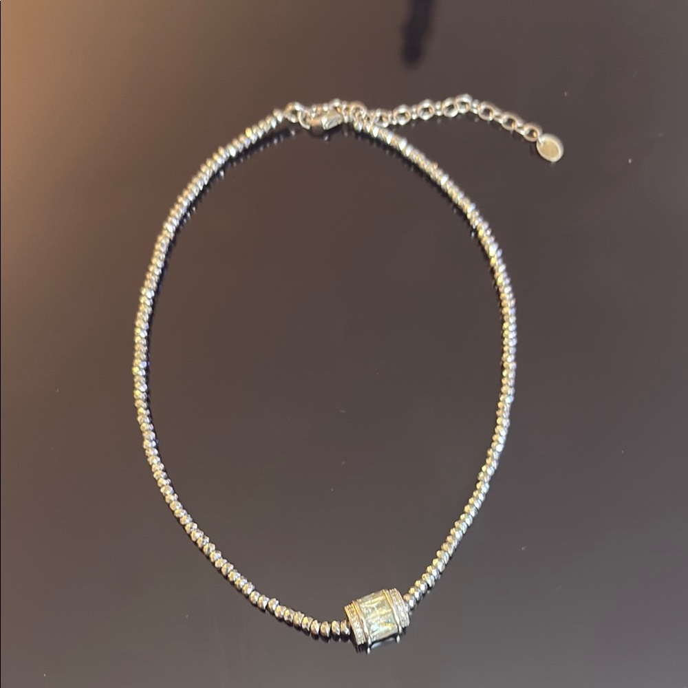 Silver beaded with genuine gemstones Charm Necklace